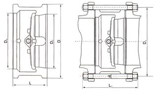 H76对夹双瓣旋启式止回阀结构示意图 H76对夹双瓣旋启式止回阀结构示意图